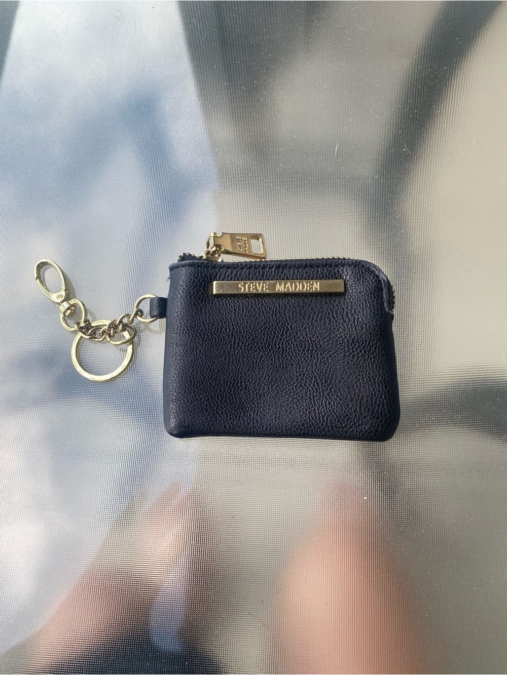 Steve Madden Black Leather Coin Purse with Gold Hardware